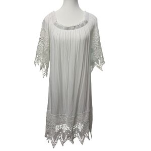 Lilah Grace White Shift Dress with crochet Lace Trim